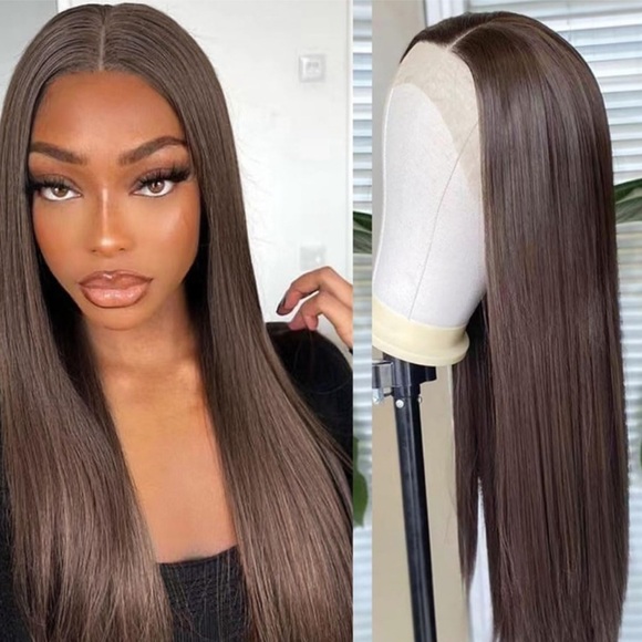 22” Brown STRAIGHT Lace Front Wig NEW